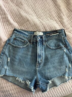 NWT Abercrombie & Fitch Light Blue Distressed Curve Love Mom Jean Shorts